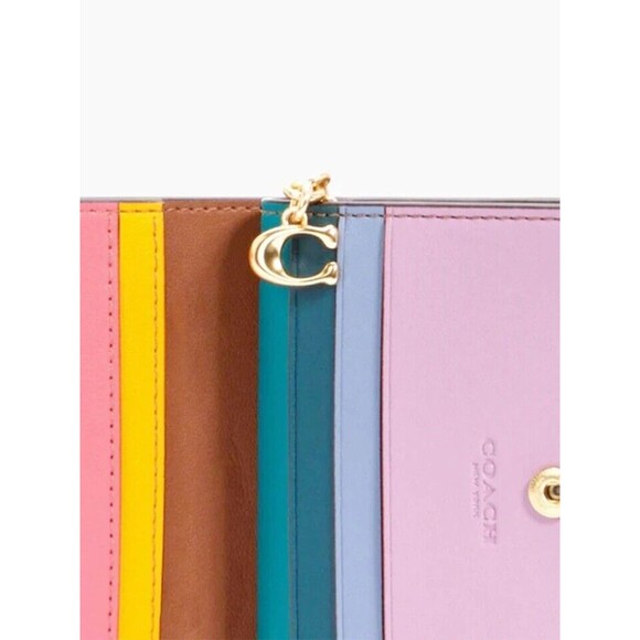 COACH C3771 Snap Wallet In Signature Canvas With Rainbow Colorblock Interior NWT - Picture 9 of 11